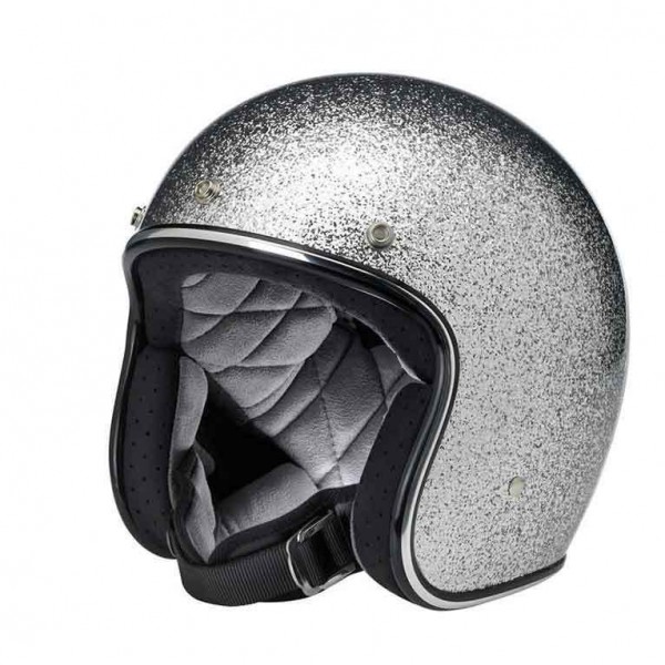 Biltwell Bonanza Open Face Motorcycle Helmet Brite Silver DOT