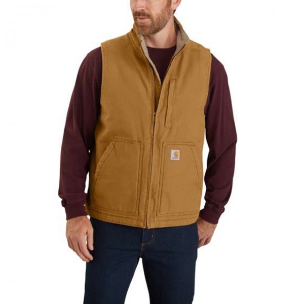 CARHARTT vest Washed Duck Sherpa Lined Mock Neck Vest in brown