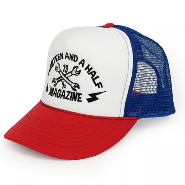 13 1/2 Magazine Hat Trucker Cap red, white and blue