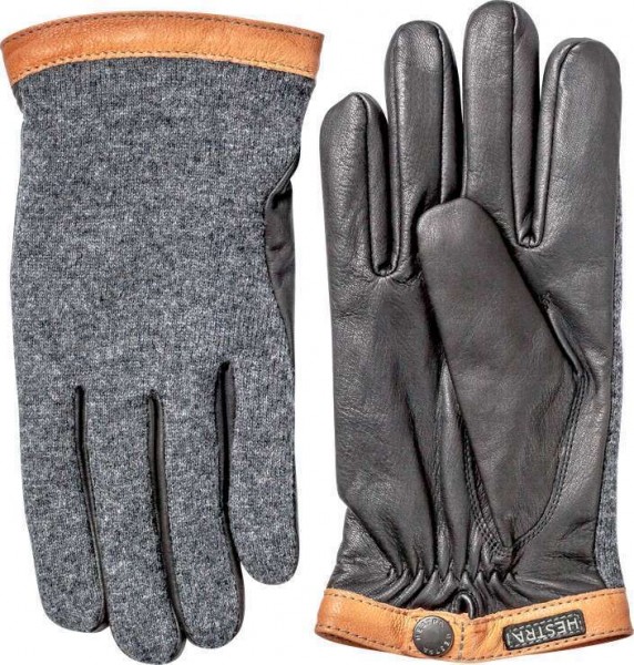 HESTRA Gloves Deerskin Wool Tricot - charcoal &amp; black