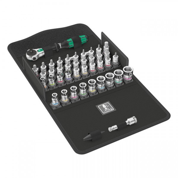 WERA Tools Zyklop ratchet kit 42 pcs. 1/4&quot; drive Metric sizes - Torx®, Hex heads (Allen heads), Phillips, Pozidriv and slotted screws