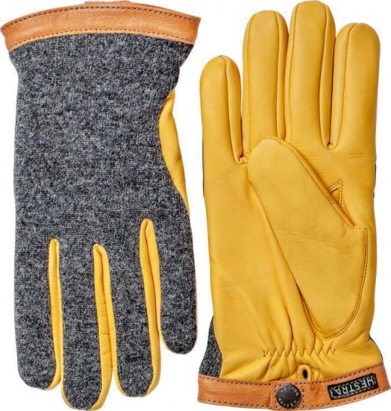 HESTRA Gloves Deerskin Wool Tricot - charcoal &amp; yellow