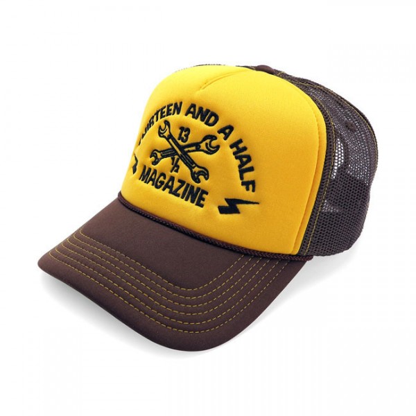 13 1/2 MAGAZINE Hat Trucker Cap brown and yellow